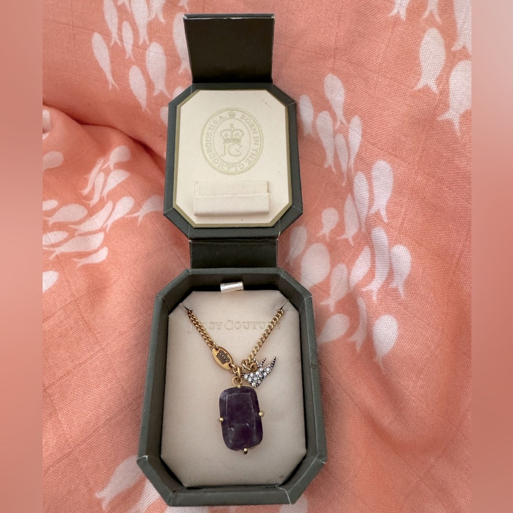 Juicy Couture Amethyst Pendant Necklace with Bird Charm